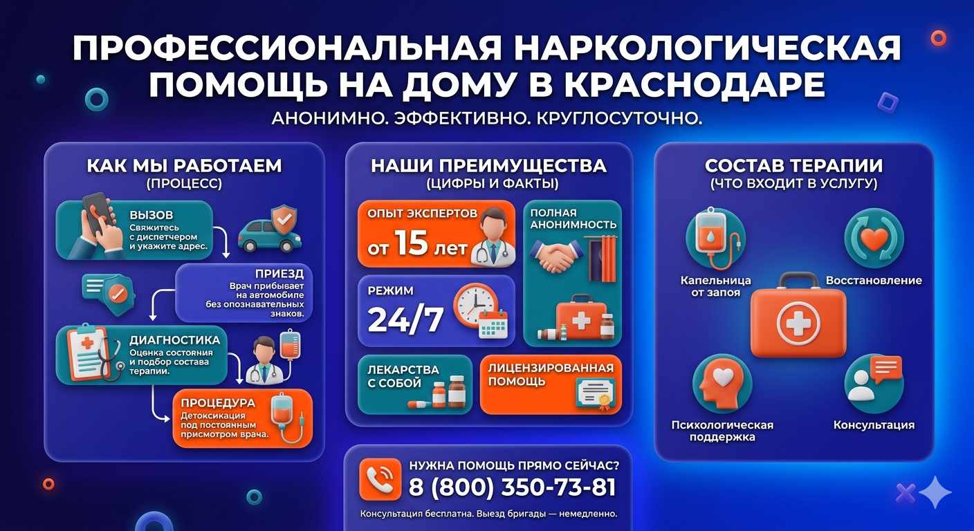 Инфографика о принципах лечения алкоголизма на дому в Дубне: этапы вызова нарколога, преимущества анонимной детоксикации и состав медицинской помощи.